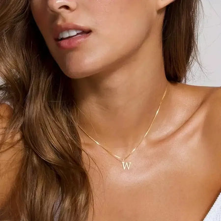 Colar inicial A-Z colar banhado a ouro 18K com letra fofa colar de aço inoxidável para mulheres