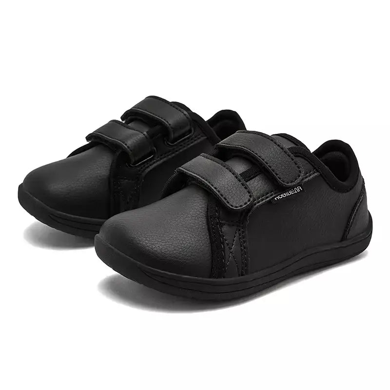 HOBIBEAR-Tênis minimalistas para crianças, leves, gancho de laço, couro artificial, sapatos descalços, pequeno grande e garoto, dedo do pé largo