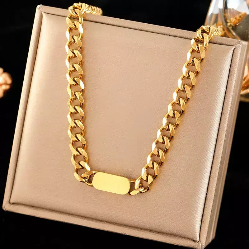 Eilieck 316l aço inoxidável metal charme corrente colar jóias de declaração 18k pvd banhado colar de pescoço corrente para mulher