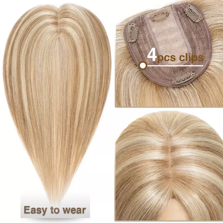 S-noilite 10x12cm toppers de cabelo em linha reta 3.5x9cm base de seda perucas de cabelo clipe em extensões de cabelo marrom cabelo humano para mulher
