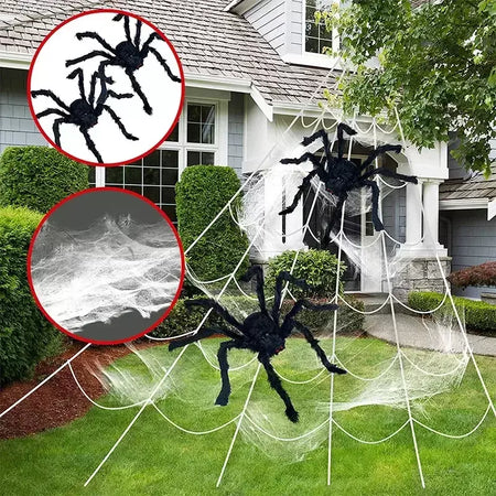 Halloween preto assustador aranha gigante enorme teia de aranha decoração de halloween para casa barra casa assombrada adereços férias decoração ao ar livre