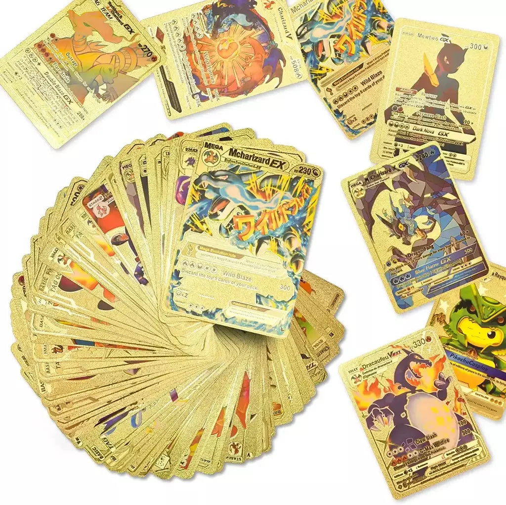 Novo 27-110 pçs cartas pokemon cartões francês inglês espanhol alemão folha de ouro silve cartões charizard vmax gx jogo coleção cartão