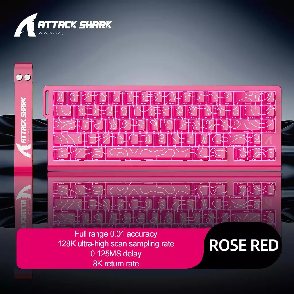 ATTACK SHARK X68HE Teclado Magnético Vermelho Com Fio Mecânico para Pro Gaming 0.01mm Trigg Rápido 8000Hz SOCD/Rs 0.125ms 128K Taxa