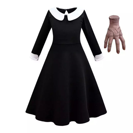 Crianças addams traje do bebê meninas família cosplay traje de halloween crianças família dança vestido preto quarta-feira pageant fantasia