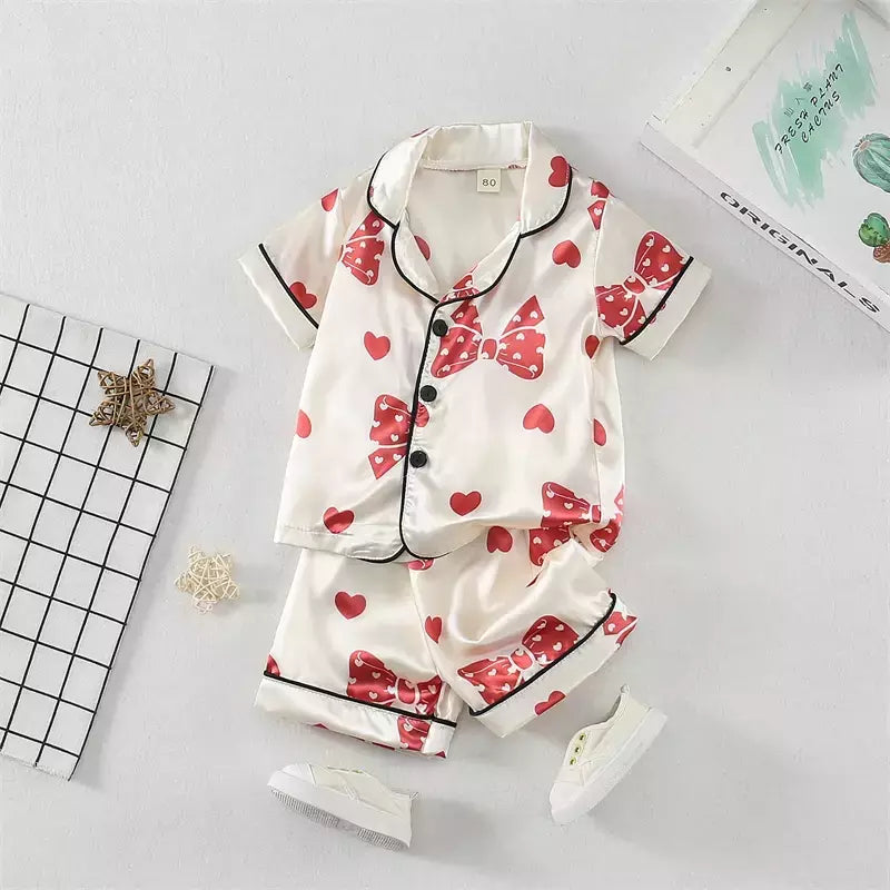 Baby Girls' Sleepwear Suit, Pijama infantil, Roupas infantis, Toddler Casual Costume, Roupas de verão, Camisa infantil, Shorts, Novo, 2Pcs Set