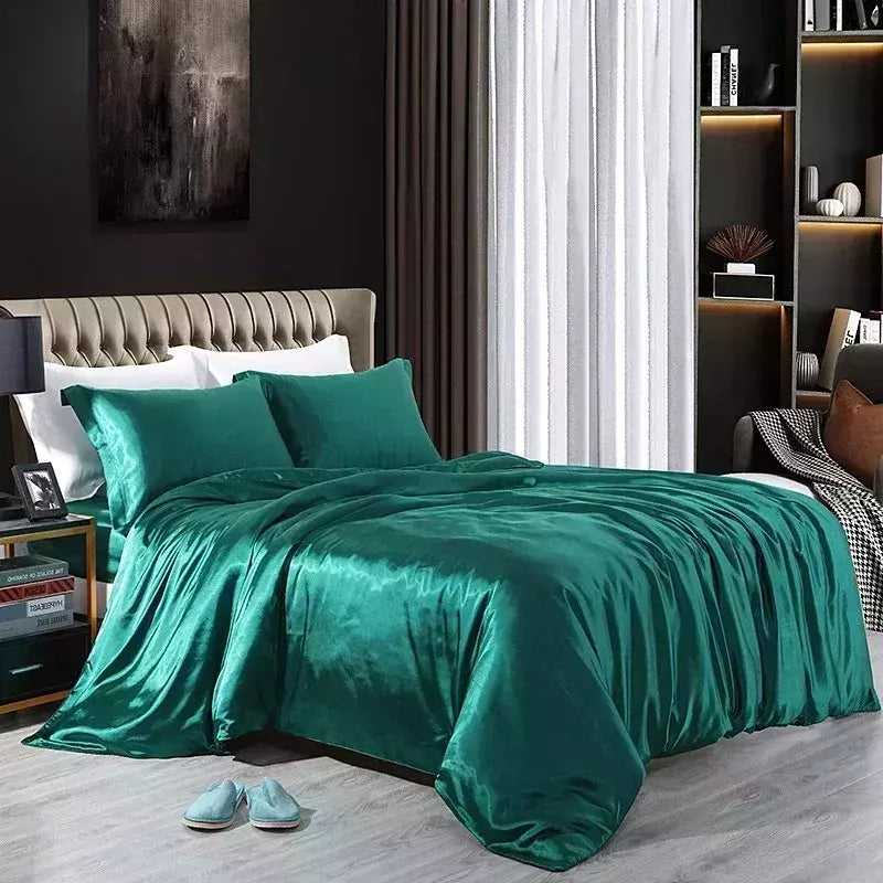Luxo Satin Bedding Set Capa de edredão com fronha Estilo Europeu King Queen Size Confortável Bed Set Covers Folha de linho