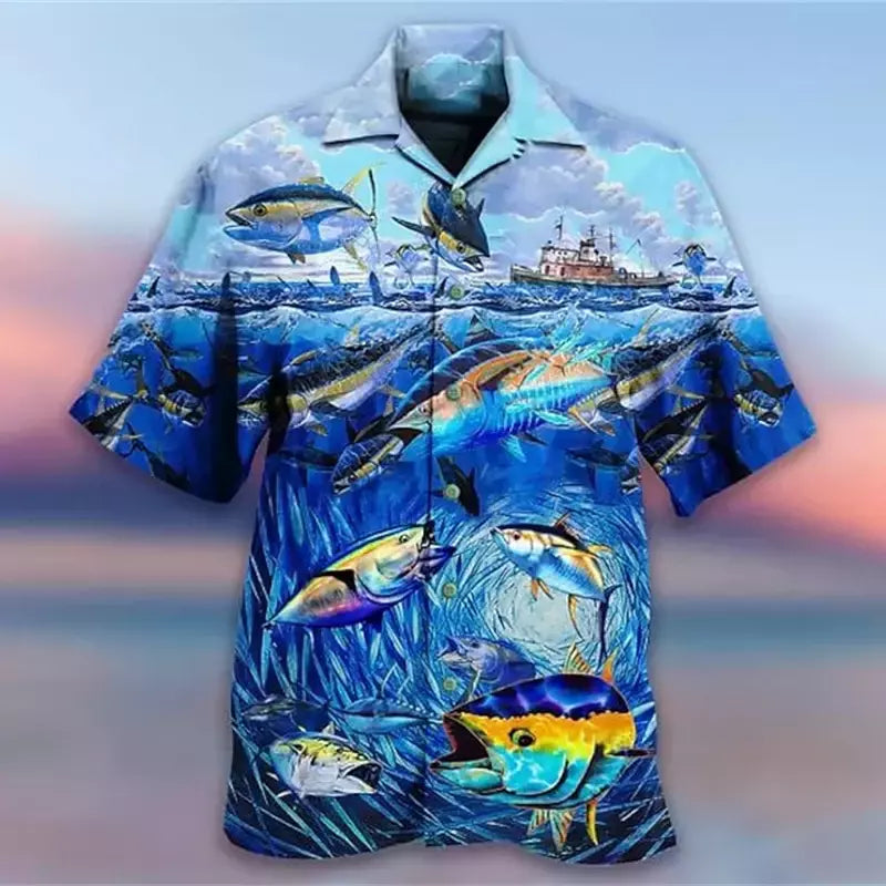 Camisa dos homens do vintage 3D Havaiano Casual Wear Férias de praia Soltas montagem Masculina Top 2023 Dos Desenhos Animados Padrão Manga Curta Ao Ar Livre