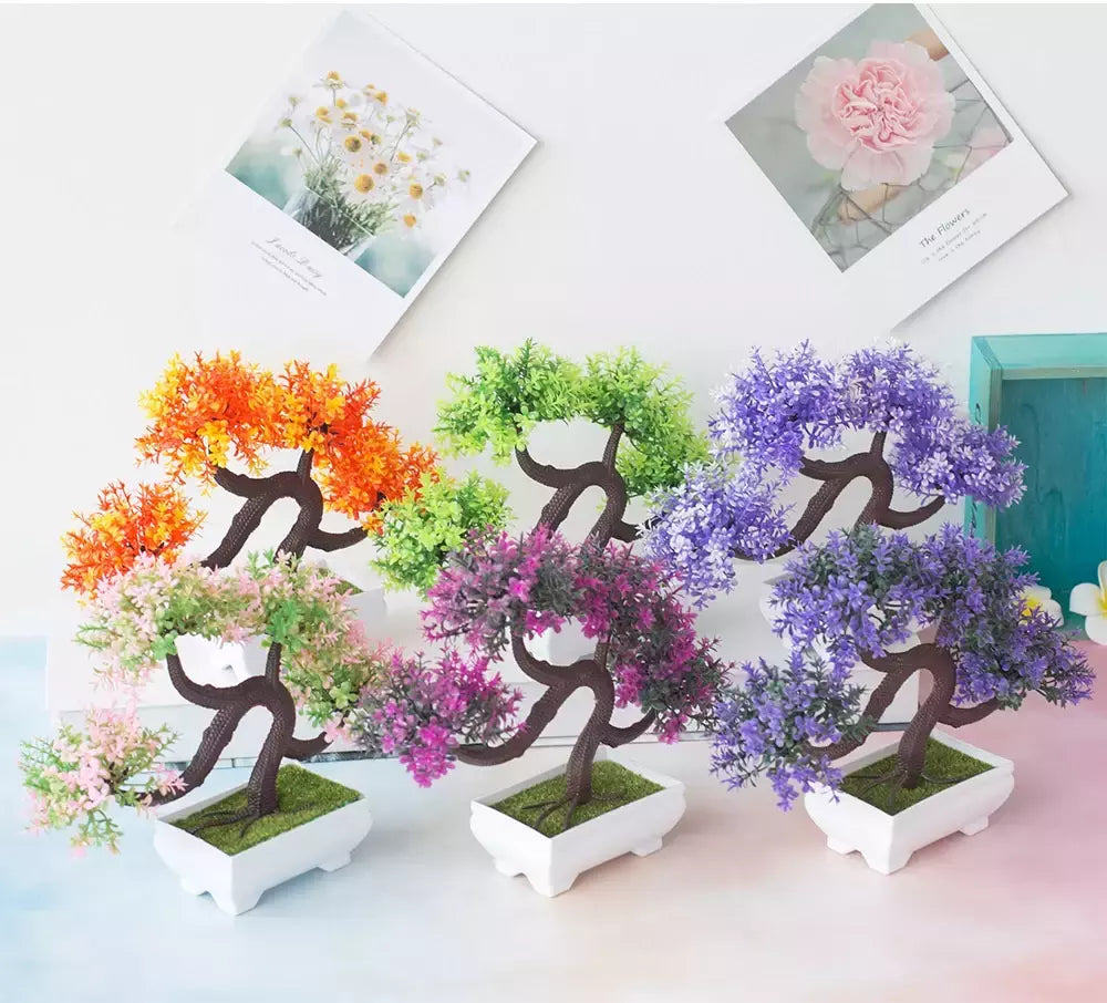 Plantas de plástico artificiais bonsai pequeno vaso de árvore planta falsa vaso de flores arranjo de jardim ornamentos quarto decoração de mesa de casa
