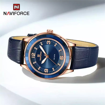 NAVIFORCE-Relógio de couro simples feminino, relógios de pulso casuais, relógio de quartzo feminino, original, nova moda