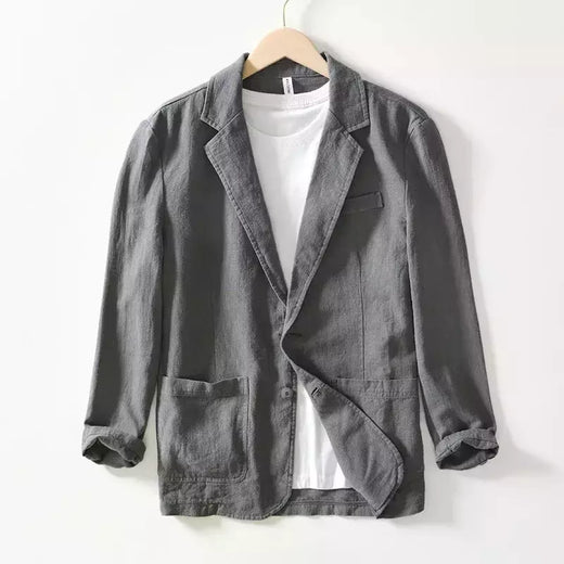 Fatos safari de algodão e linho masculinos, blazers monocromáticos, jaquetas casuais oversize, roupas de primavera, novos