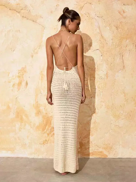 Vestido feminino maxi de malha de espaguete Bodycon praia, borla recortada sexy, roupa de festa do clube de férias de verão, maiô encobrir, K10