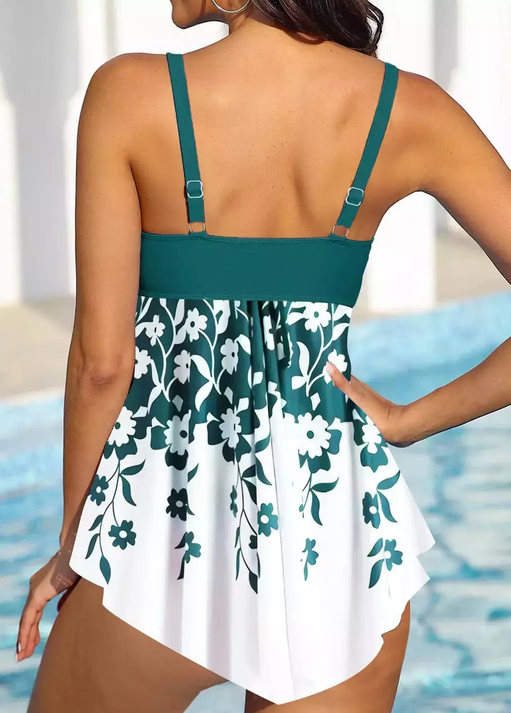 Mulheres Azul Floral Impresso Bikini Set, Tankini Maiô, Swimwear, Beachwear, 2 Pcs, S-6XL