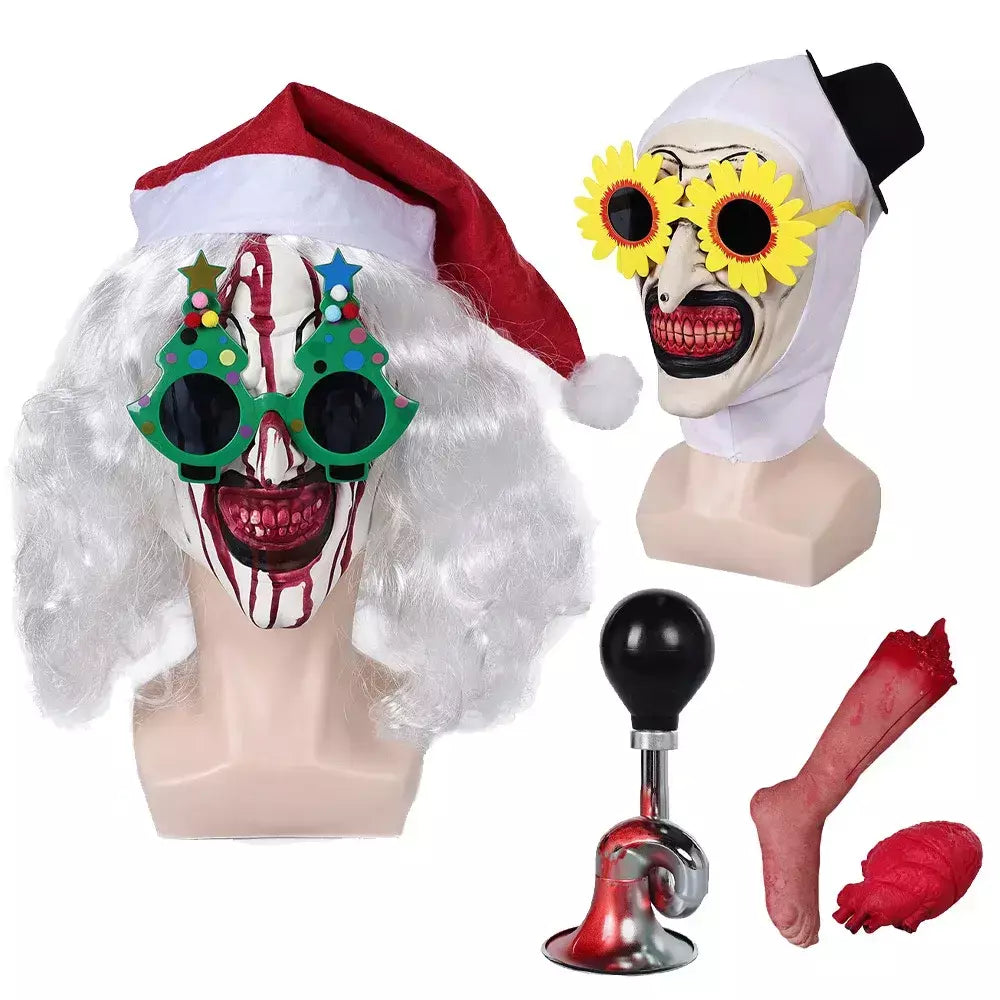 Arte o palhaço cosplay máscara horror terror terror 3 óculos de girassol headwear chifre adereços halloween carnaval traje acessórios