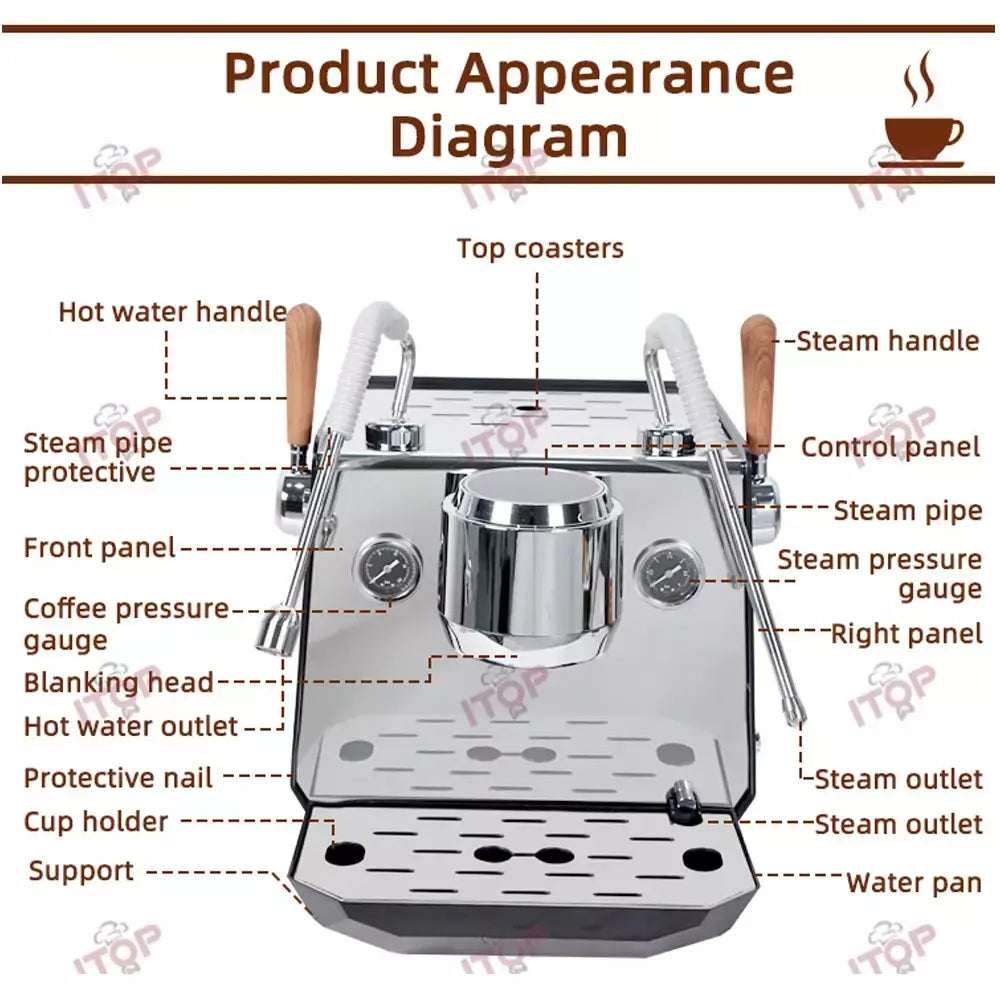 Bomba rotativa máquina de café casa/comercial máquina de café expresso 0.5l + 1l boliers controle de temperatura pid conectar água externa