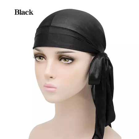 Elasticidade baotou boné faixas de cabelo simulação sedosa durag cauda longa chapéu pirata bandana turbante para crianças criança fita acessórios