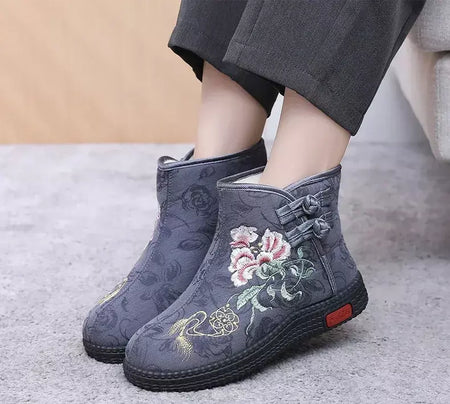 Sapatos de pano de inverno estilo étnico botas mujer sapatos femininos zapatos botas curtas quentes mulher bootie bordado algodão botas femininas