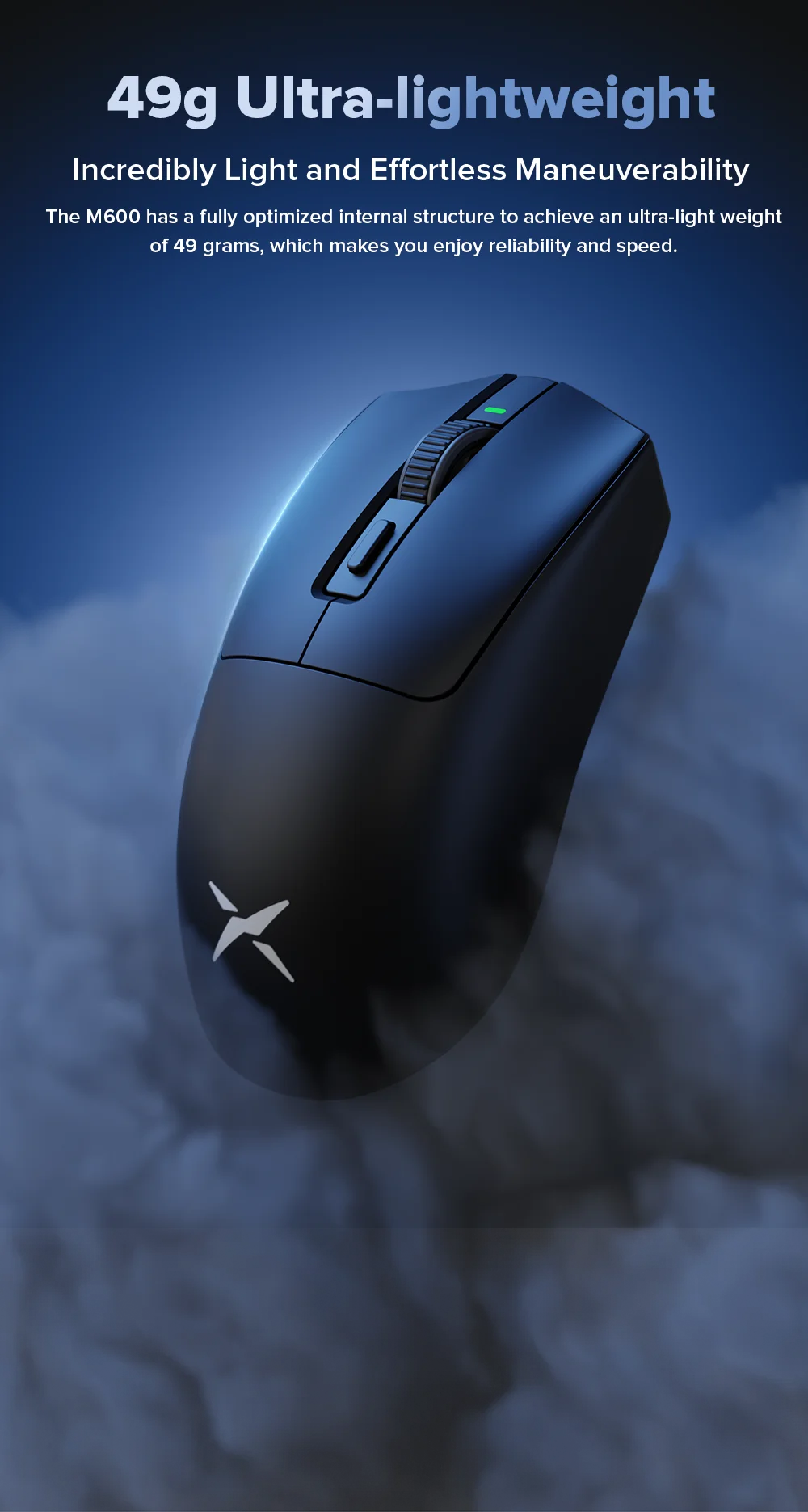Delux-M600 Mouse sem fio para jogos, Macro Mice recarregável para PC Gamer, leve, conexão de modo duplo, 2.4G, 49g, PMW3325