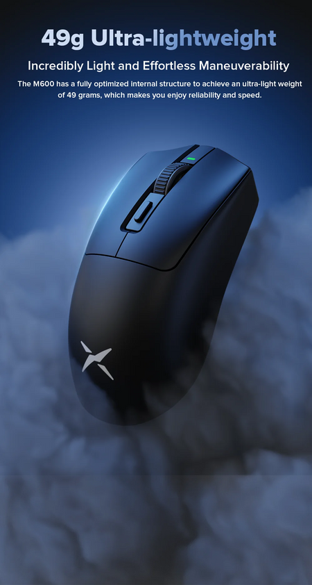 Delux-M600 Mouse sem fio para jogos, Macro Mice recarregável para PC Gamer, leve, conexão de modo duplo, 2.4G, 49g, PMW3325