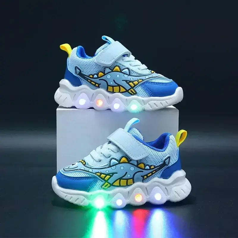 Sapatilhas LED bonitos dos desenhos animados das crianças, sapatos de malha respirável, sapatos iluminados, casual, iluminação, meninos, meninas, bebê