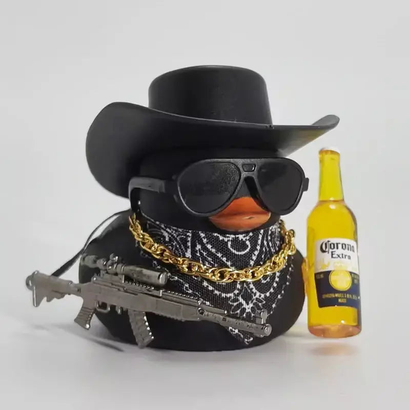 Ornamento de carro de pato de borracha de cowboy para jeep pato decorações de painel de carro peculiar pato de borracha acessórios de carro presentes engraçados de escritório