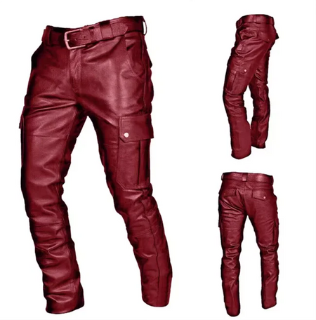 Novos Homens Calças De Couro Preto/Vermelho/Marrom Moda Masculina Dança Festa Calças Casuais Tamanho Grande 5XL