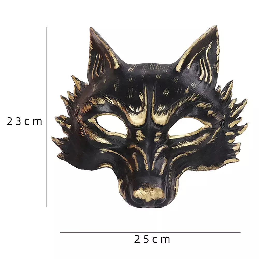Máscara facial de lobo coleção preto ouro curso meia máscara facial halloween cosplay animal maquiagem festa diabo adereços fontes de festa