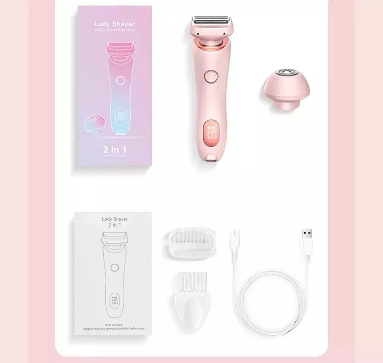 Lâminas elétricas para mulheres, biquíni aparador, rosto barbeadores, depilação, axilas e pernas, senhoras Body Trimmer, IPX7 impermeável, 2 em 1