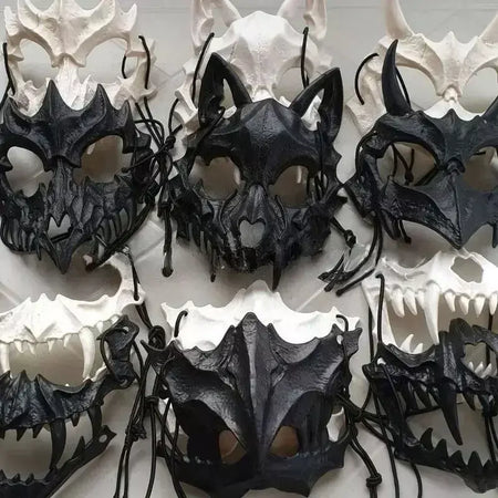 Festa crânio máscara dentes longos demônio esqueleto meia máscara facial lobo dragão tigre houjuu nue máscara cosplay traje de halloween adereços