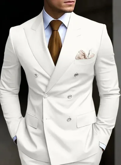 Ternos marrons slim fit de 2 peças para homens, trespassado duplo, lapela Peaked, blazer formal, jaqueta e calça, sob medida, alta qualidade