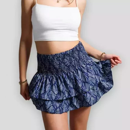 Saia curta plissada floral feminina, vintage, cintura alta, plissado, minissaia, férias femininas, vestido boêmio, verão, 2024