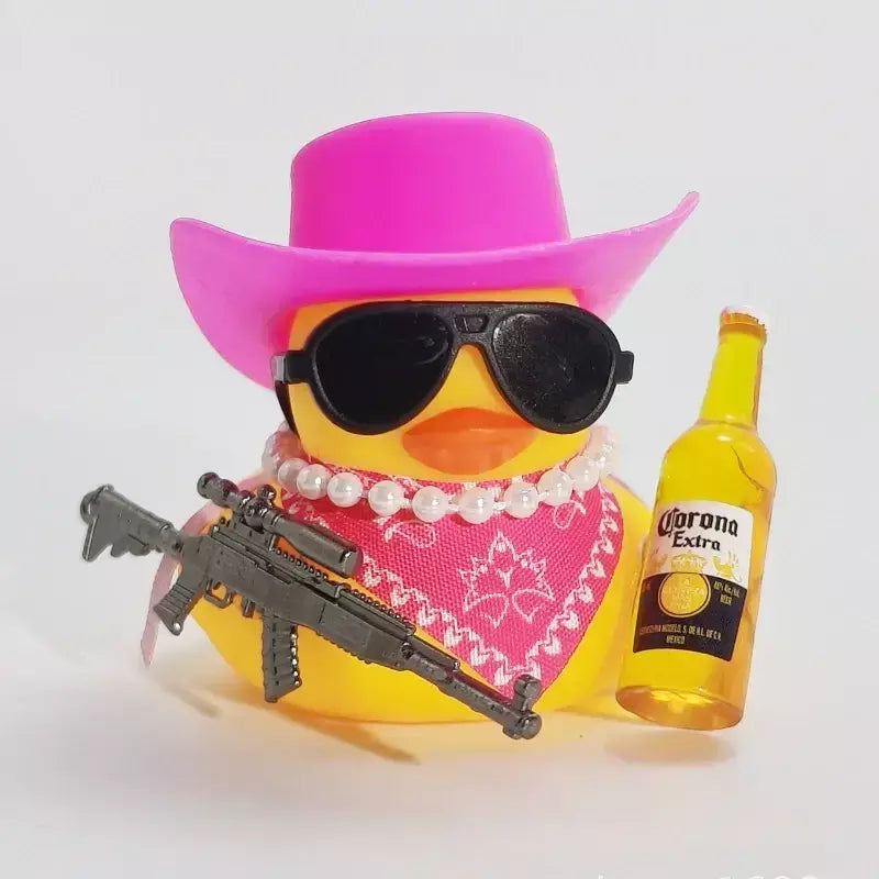 Ornamento de carro de pato de borracha de cowboy para jeep pato decorações de painel de carro peculiar pato de borracha acessórios de carro presentes engraçados de escritório