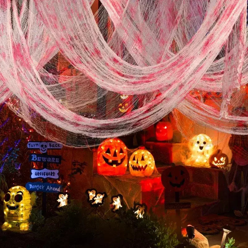 Halloween sangrento assustador gaze pano grande gaze preta assustador sangue tecido pano para festa de halloween casa ao ar livre quintal decoração