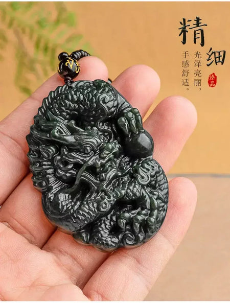 Velho hotan jade ciano pingente jadeite dragão rei marca zodíaco colar dominador masculino mão esculpida jóias presente high-end