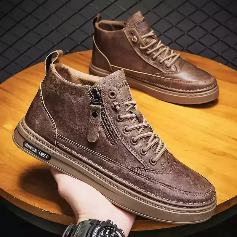 Bota de tornozelo de couro alta masculina, tênis masculino, algodão, negócio, casual, ao ar livre, moda, inverno