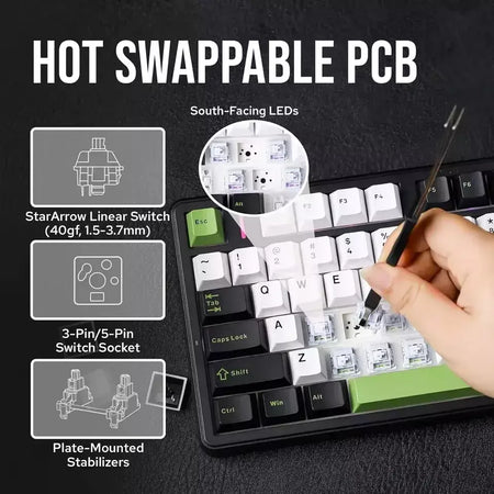 Teclado mecânico para jogos AULA F99PRO, 99 teclas, três modos, sem fio, estrutura de junta permutável, teclado personalizado com botão de mídia