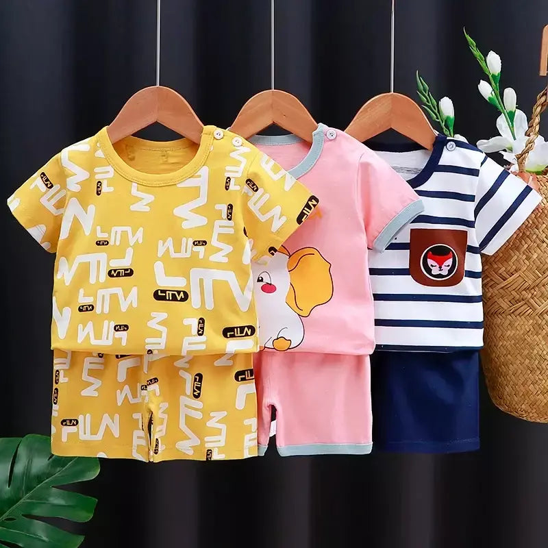 Crianças conjunto de roupas do bebê menino/menina camiseta + shorts roupas verão algodão dos desenhos animados casual meninos agasalho crianças conjunto roupas do bebê