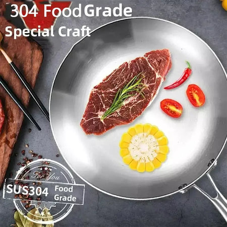 Frigideira antiaderente de aço inoxidável 304, panela de bife frito, sem revestimento, panelas de cozinha para fogão a gás e fogão de indução