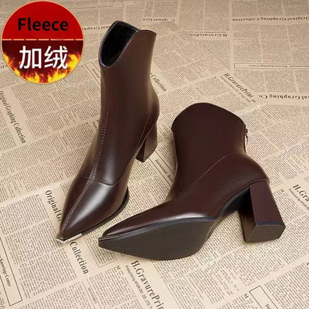 2024 inverno salto alto sexy mulheres sapatos de luxo chunky tornozelo chelsea botas moda novo dedo do pé apontado zíper goth bombas sapatos marca