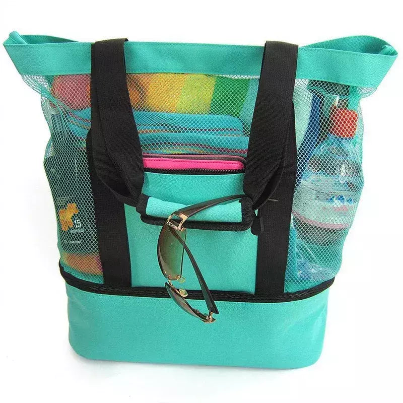 Grande bolsa de malha transparente de camada dupla para mulheres, alta capacidade, preservação de calor, piquenique, praia, bolsa, escritório, almoço, lanches, bolsa