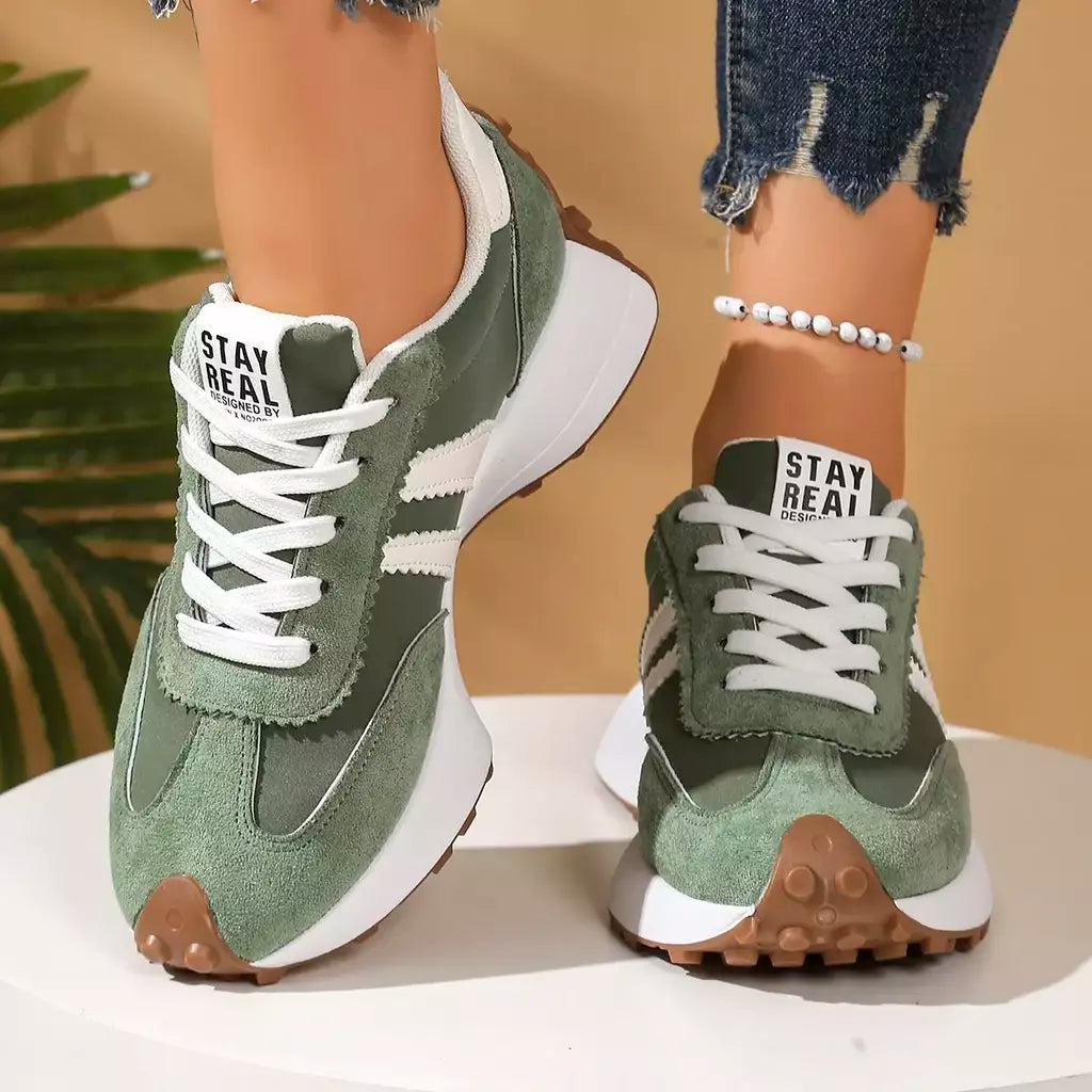 Moda novo estilo elegante rendas até sapatos casuais femininos primavera/outono dedo do pé redondo sola grossa anti deslizamento sapatos esportivos confortáveis