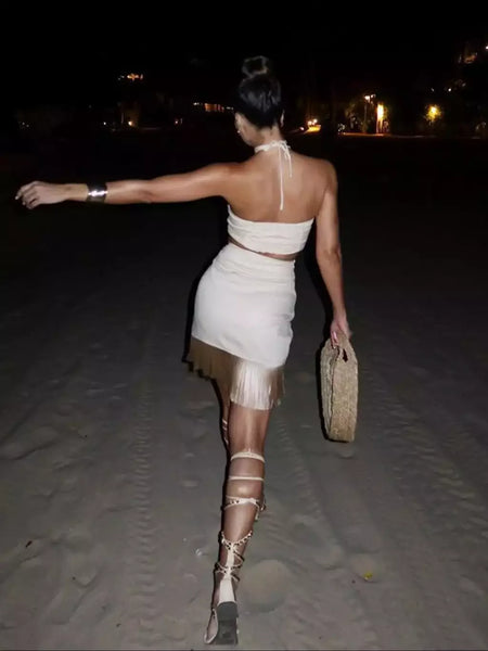 Conjunto sexy de biquíni feminino, sutiã de renda, mini saia, férias de praia, fato de banho feminino casual, 2 peças, verão