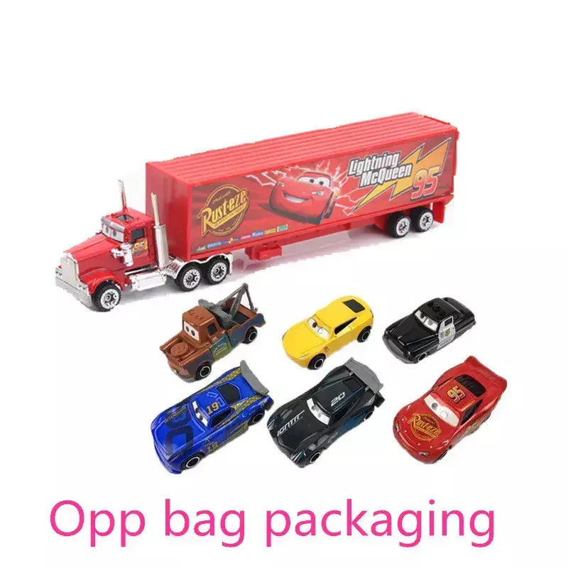 6-7 pçs disney pixar carro 3 2 1 relâmpago mcqueen caminhão mack jackson tempestade diecast metal carro de corrida dinoco racer brinquedo conjunto menino presente