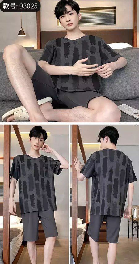 Verão Mens Plus Size Lounge Wear Moda Pijama De Algodão Manga Curta Pj Set Impresso Elegante Xadrez Homewear 3xl 4xl Pijamas