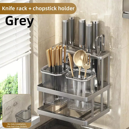 Novo fixado na parede talheres de cozinha faca colher garfo pauzinho drenagem rack escorredor utensílio cozinha armazenamento perfuração livre