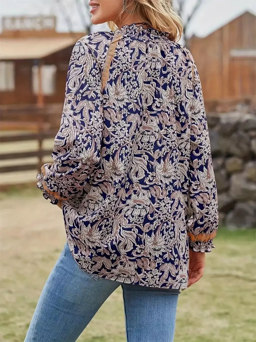 Blusa de manga comprida boêmia feminina, túnica primavera e outono