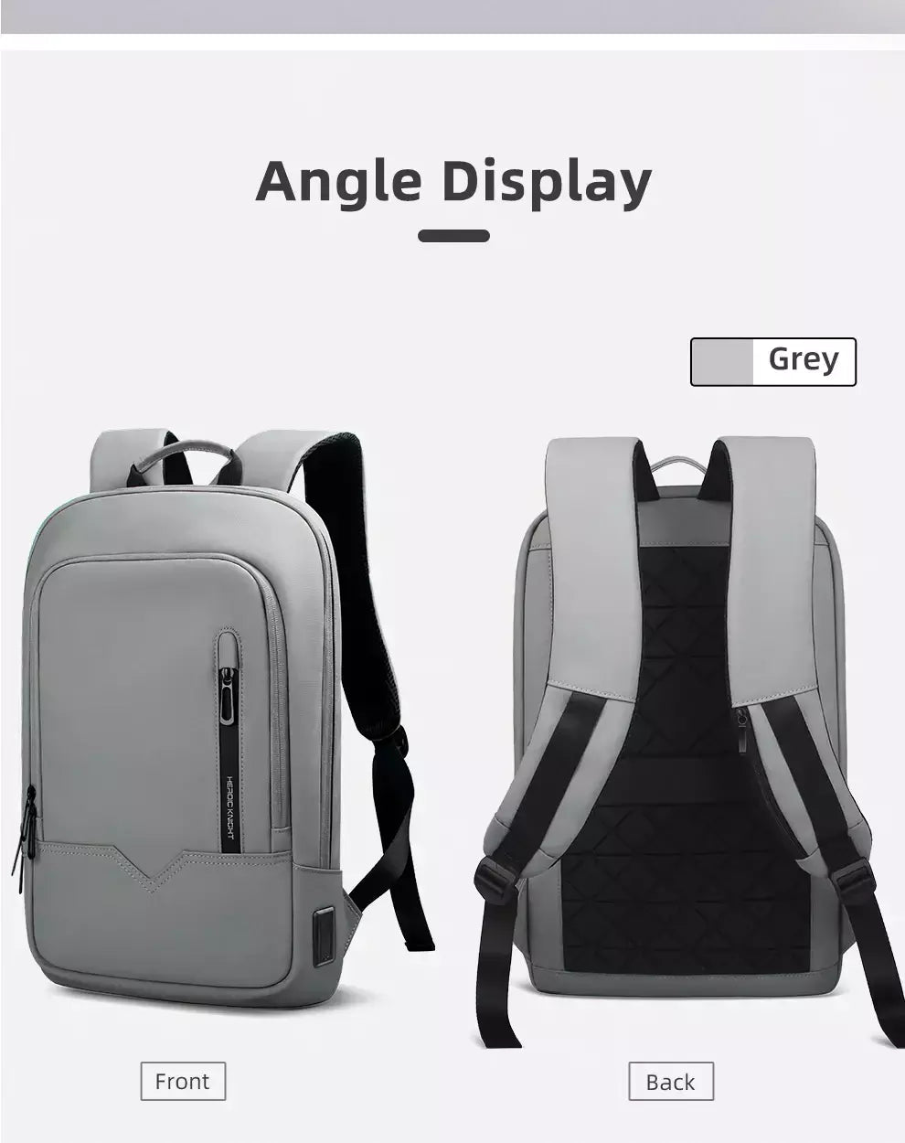 Mochila HK Slim para Homens, Sacos de Laptop, Impermeável, Minimalista, Negócios, Carregamento USB, Casual, Viagem, Trabalho, 15,6";;VERDADEIRO;;"8228-Black