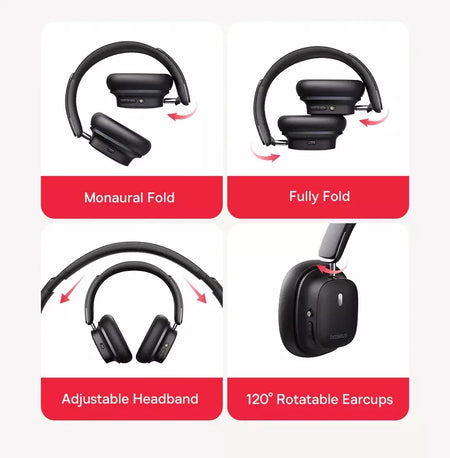 Baseus bowie 30 max fones de ouvido bluetooth 45db cancelamento de ruído hi-res ldac sobre a orelha fone de ouvido 3d áudio espacial sem fio