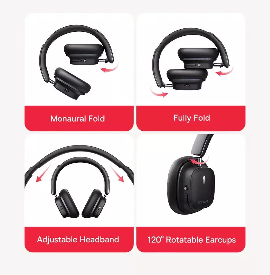 Baseus bowie 30 max fones de ouvido bluetooth 45db cancelamento de ruído hi-res ldac sobre a orelha fone de ouvido 3d áudio espacial sem fio
