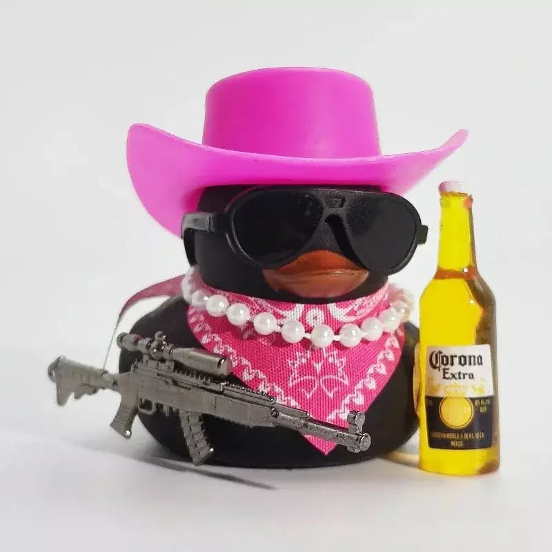 Ornamento de carro de pato de borracha de cowboy para jeep pato decorações de painel de carro peculiar pato de borracha acessórios de carro presentes engraçados de escritório