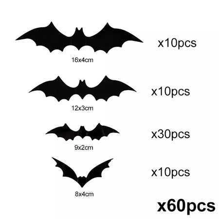 Halloween 3d morcego preto adesivos de parede para casa quarto decoração interior adereços assustadores crianças festa favores decalques parede janela adesivo